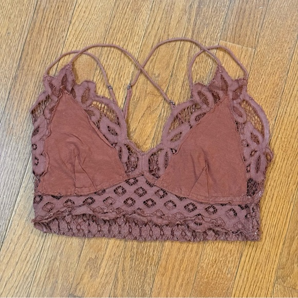 Free People Adella Bralette Women’s Medium Longline Crop Top Rust Lace Crochet - Picture 5 of 7